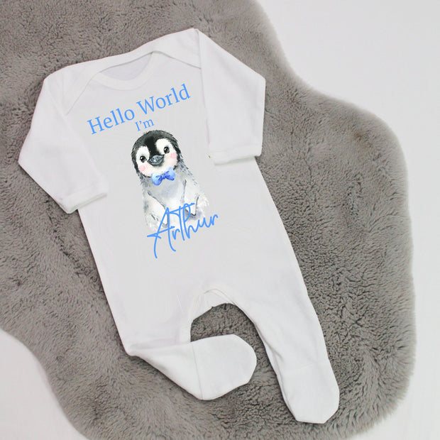 Hello World Personalised Baby Rompersuit - Penguin