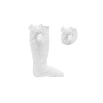 White Knee High Bow & Pom Socks