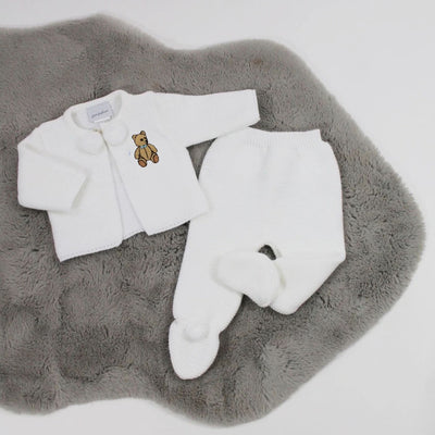 White Teddy Bear Knitted Pom Outfit