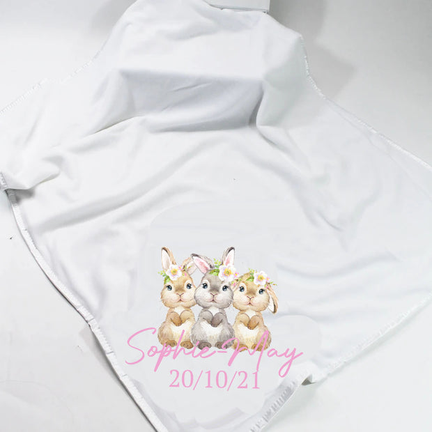 Minky Printed Reversible Bunny Personalised Blanket - Various Colour Blankets
